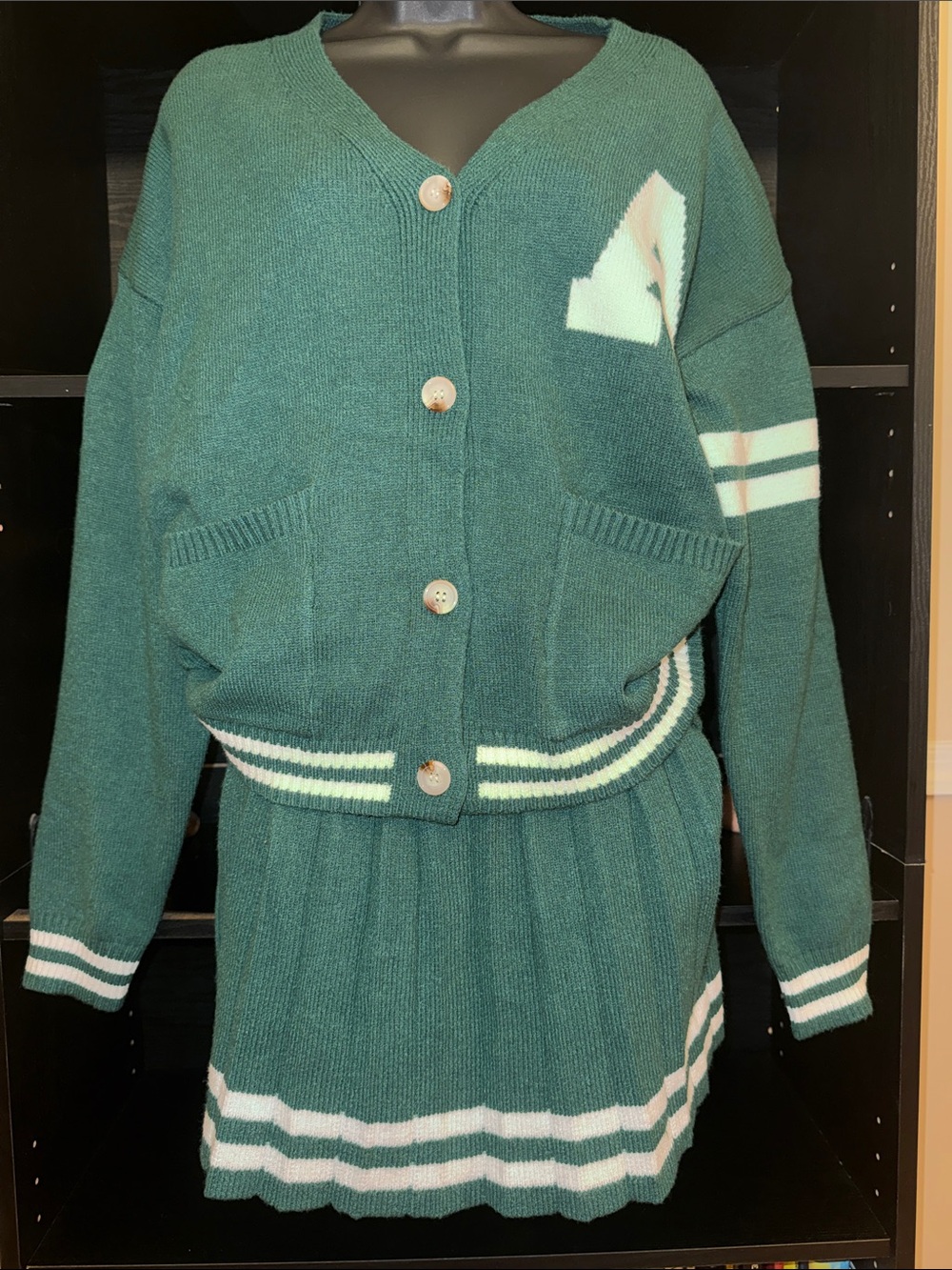 Cherry Mellow Green Knit Cardigan & Skirt Set - Women's Two-Piece Sweater Outfit